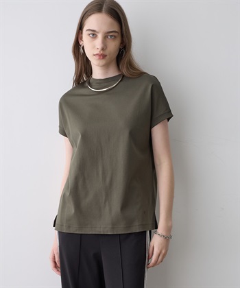モックネックスムースTシャツ【接触冷感・吸水速乾】(カーキ-M)