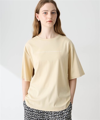 ラウンドヘムバックプリントTシャツ【接触冷感・吸水速乾】(ベージュ-M)