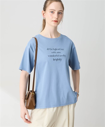 クルーネック刺しゅうロゴTシャツ【接触冷感・吸水速乾】(サックス-M)