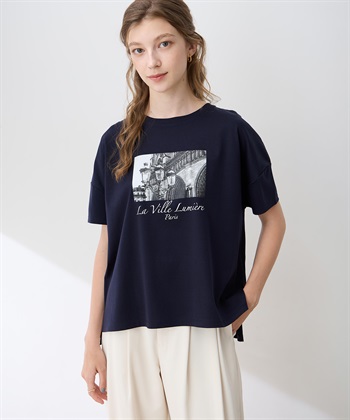 フォトプリントドルマンTシャツ【接触冷感・吸水速乾】(ネイビー-M)