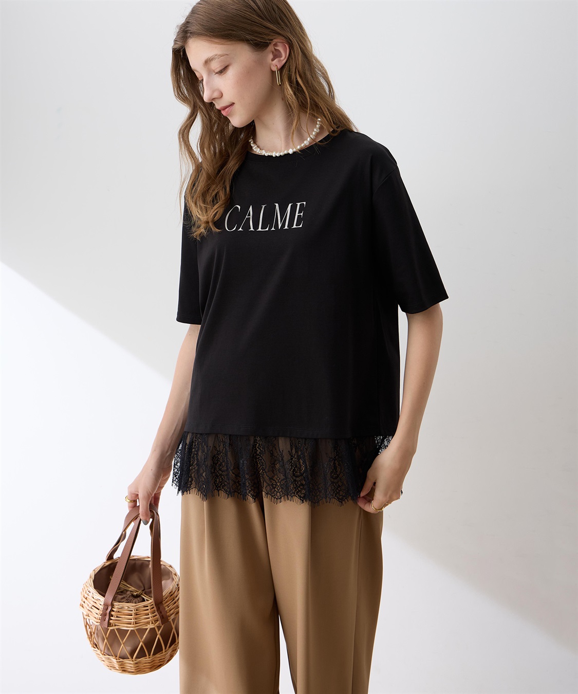 LE SOUK HOLIDAY レースドッキングプリントTシャツ【接触冷感・吸水速乾】