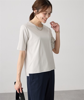 クルーネックTシャツ【すごツヤ・UVカット・接触冷感】(ライトグレー-M)
