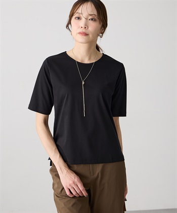 クルーネックTシャツ【すごツヤ・UVカット・接触冷感】(ブラック-M)