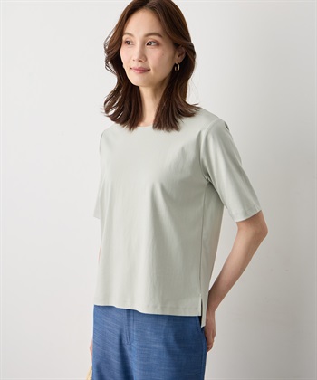 クルーネックTシャツ【すごツヤ・UVカット・接触冷感】(ライトグリーン-M)