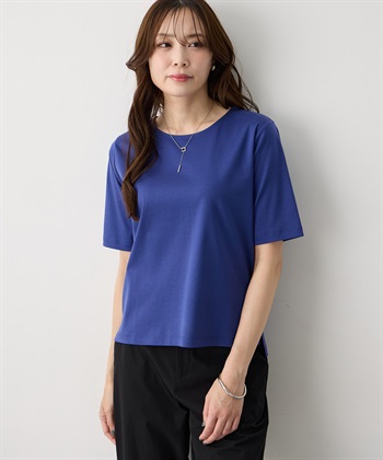 クルーネックTシャツ【すごツヤ・UVカット・接触冷感】(ブルー-M)