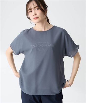 シアーレイヤードロゴTシャツ【すごツヤ】(チャコールグレー-M)