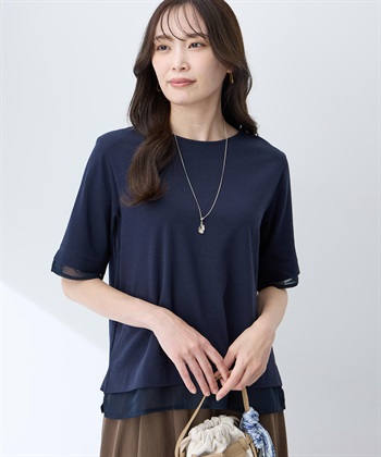 シフォンドッキングTシャツ【接触冷感・UVカット】(ネイビー-M)