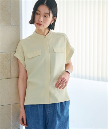 【メディア掲載】《シワになりにくい》サマナチュラバンドカラーブラウス【CF/クロスファンクション】(イエロー-Ｓ)