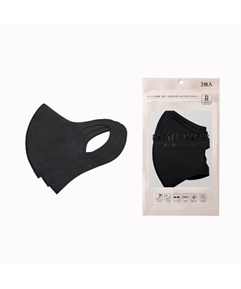 PASTEL MASK パステルマスク　3枚入り　接触冷感　UV対策　ストレッチ　洗って使える3Ｄマスク(ブラック-レギュラー)