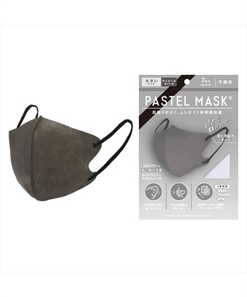 PASTELMASK　不織布 7枚入り 個包装使い捨て立体マスク シルクタッチ生地 肌にやさしい BFE PFE VFE 99％カット 美シルエット 三層構造(チャコール×黒-大きめ)