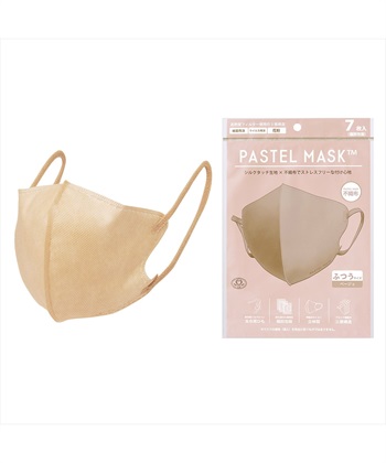 PASTELMASK　不織布 7枚入り 個包装使い捨て立体マスク シルクタッチ生地 肌にやさしい BFE PFE VFE 99％カット 美シルエット 三層構造(ベージュ-ふつう)