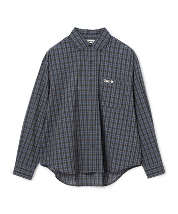 【for owners】　バック刺しゅうビッグシルエットシャツ　Cul-B/キューブ/愛犬(ネイビー（チェック）-Ｍ)