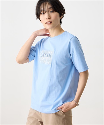 【Liberty】リバティプリント半袖Tシャツ【UVカット・接触冷感・オーガニックコットンブレンド】(サックス-M)