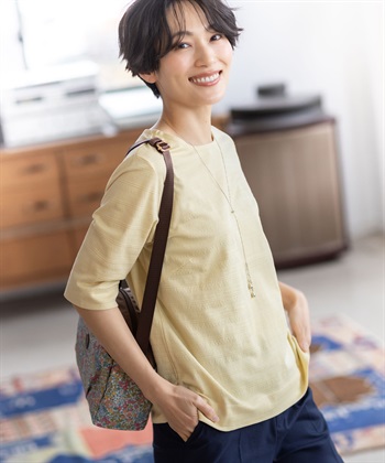 DECOY 【ひやさらコットン】ジャガード6分袖Tシャツ【綿100％・接触冷感・UVカット】