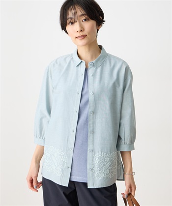 刺繍レースブラウス(グリーン-7号)