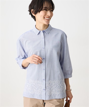 刺繍レースブラウス(ブルー-7号)
