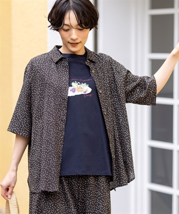 【高島ちぢみ】ドットプリントブラウス(ブラウン-9号)