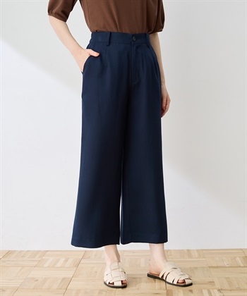 リネンミックスタックワイドパンツ【接触冷感・後ろウエストゴム】(ネイビー-64cm)