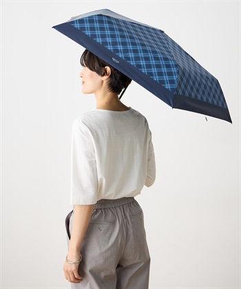 チェック折り畳み傘【晴雨兼用】【UVカット】【遮熱】【軽量】(ネイビー-フリー)