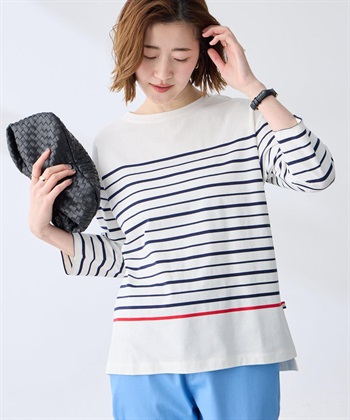 ボーダーＴシャツ【オーガニックコットンブレンド】(ホワイト-M)