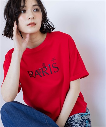 Petit Honfleur 【イラストレーターコラボ】PARISロゴプリントTシャツ【接触冷感・UVカット・オーガニックコットンブレンド】