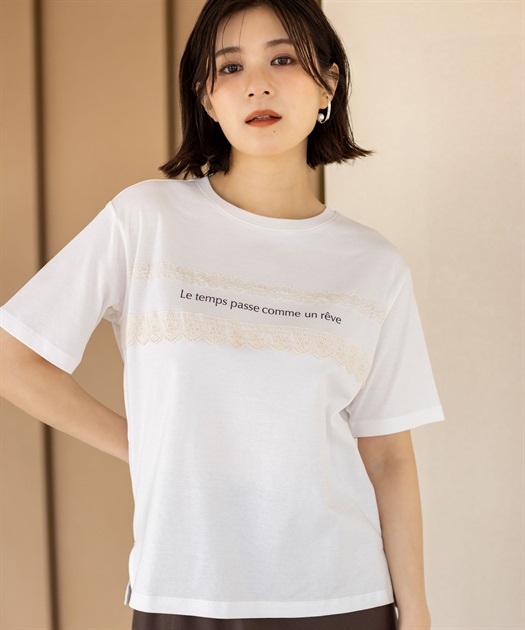 レースロゴプリントTシャツ【接触冷感・UVカット・オーガニックコットンブレンド】