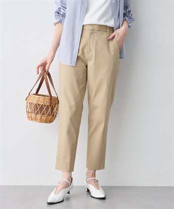 【すご楽シリーズ】ストレッチテーパードパンツ【後ろウエストゴム】(ベージュ-M)