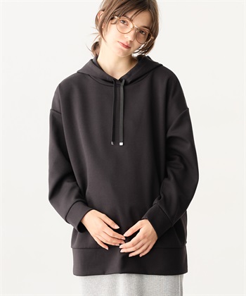 【セットアップ可】ダンボールパーカートップス(マタニティ&授乳服）授乳口付き 授乳楽々 妊婦服 産前・産後対応(ブラック-Ｍ)