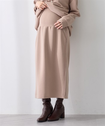 【セットアップ可】ダンボールナロースカート（マタニティ/ 妊婦服）産前・産後対応）(ベージュ-Ｍ)
