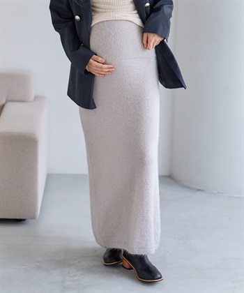 微シャギーニットスカート（マタニティ～産後）妊婦服 産前・産後対応(グレー-Ｍ)