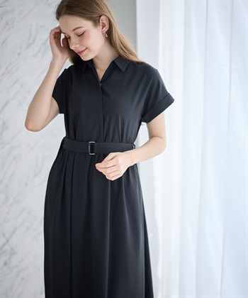 Rosemadame 【汗染み防止・UVカット】フレンチスリーブ スキッパ―シャツ マタニティワンピース(マタニティ&amp;授乳服）授乳口付き 授乳楽々 妊婦服 産前・産後対応