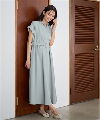 【汗染み防止・UVカット】フレンチスリーブ スキッパ―シャツ マタニティワンピース(マタニティ&授乳服）授乳口付き 授乳楽々 妊婦服 産前・産後対応(ライトグリーン-Ｍ)