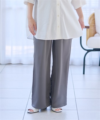 サテンワイド マタニティパンツ（マタニティ～産後）妊婦服 産前・産後対応(グレー-Ｍ)