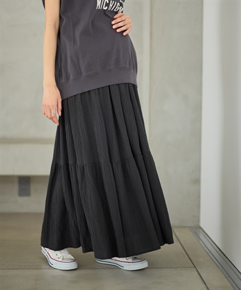 ドビー楊柳ティアードスカート（マタニティ/ 妊婦服）産前・産後対応(ブラック-Ｍ)