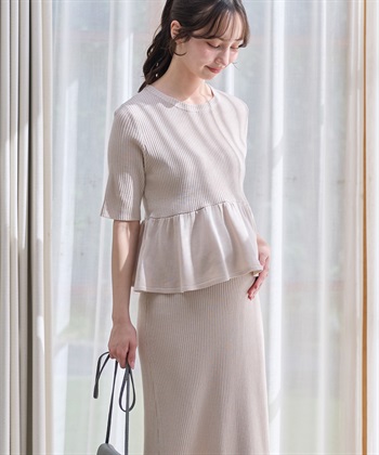 Rosemadame 麻ライク ニットワンピース｜ペプラムシルエット 体型カバー マタニティワンピース 産前産後対応