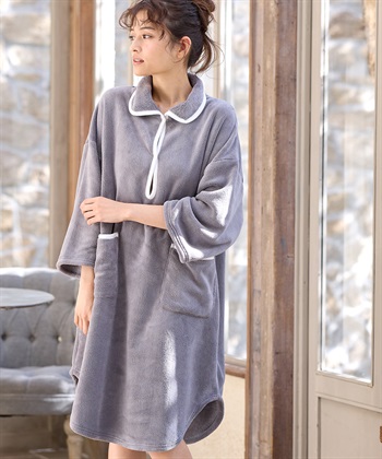 バスローブワンピース/ガウン(マタニティ/授乳服）授乳口付き 授乳楽々 妊婦服 産前・産後対応)(チャコール-Ｍ－Ｌ)