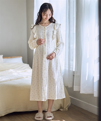 Rosemadame Ｗガーゼハート柄ネグリジェ/ワンピースパジャマ（マタニティ/ 妊婦服）授乳楽々 妊婦服 産前・産後対応