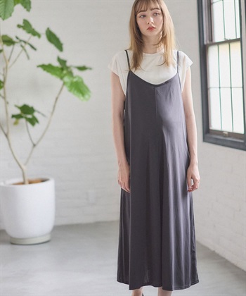 【セット】汗染み防止加工トップス＆接触冷感キャミワンピ（マタニティ&授乳服）(チャコール-Ｍ)