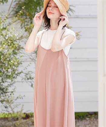 【セット】汗染み防止加工トップス＆接触冷感キャミワンピ（マタニティ&授乳服）(ベージュ-Ｍ)