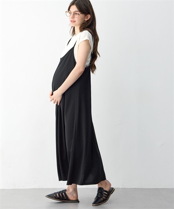 【セット】汗染み防止加工トップス＆接触冷感キャミワンピ（マタニティ&授乳服）(ブラック-Ｍ)