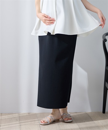 セルフカット リブナロースカート ロング（マタニティ~産後）妊婦服 産前・産後対応(ブラック-M)