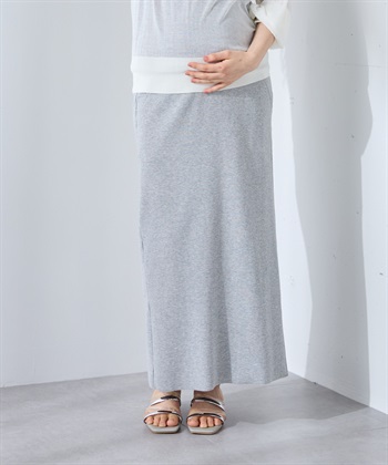 セルフカット リブナロースカート ロング（マタニティ~産後）妊婦服 産前・産後対応(杢グレー-M)