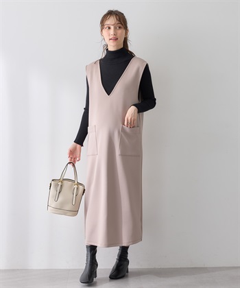 スポンジージャージ ジャンパースカート（マタニティ/ 妊婦服）授乳楽々 妊婦服 産前・産後対応(ベージュ-Ｍ)