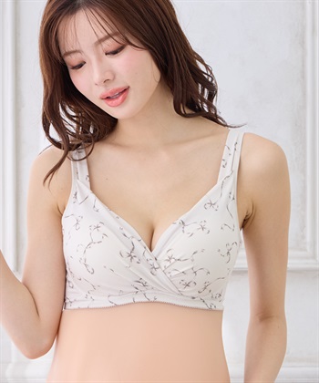 レーヨンベア天竺リボン柄・無地　授乳ブラ(アイボリー-Ｍ)