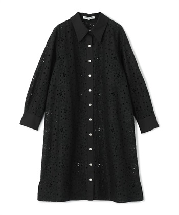 【TIME SALE】カットワーク刺繍入りシャツワンピース(ブラック-9号)