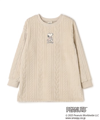 【PEANUTS/ピーナッツ】SNOOPY/スヌーピー刺繍ケーブルフリース長袖トップス/ルームウェア（上下別売り）(アイボリー-M)