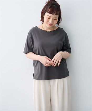 【anyfee/大きいサイズ】着てサラ汗じみ防止ボートネックTシャツ《接触冷感・吸水速乾》（2026SS）(チャコール-LL)