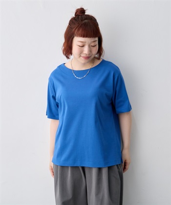 【anyfee/大きいサイズ】着てサラ汗じみ防止ボートネックTシャツ《接触冷感・吸水速乾》（2026SS）(ブルー-LL)