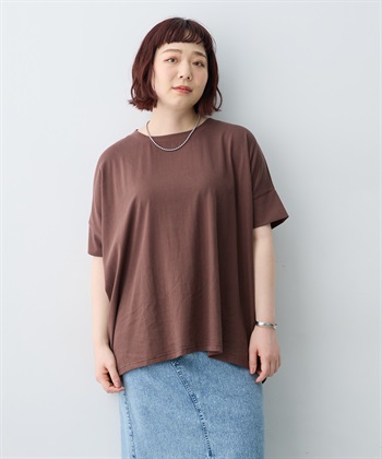 【anyfee/大きいサイズ】着てサラバックタックフレアTシャツ/チュニック《接触冷感・UVカット》(ブラウン-LL)