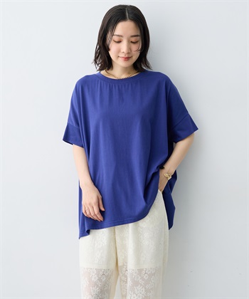 【anyfee/大きいサイズ】着てサラバックタックフレアTシャツ/チュニック《接触冷感・UVカット》(ブルー-LL)